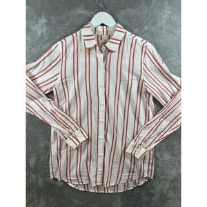 Marine Layer Womens Shirt Small White Pink Cotton Blend Striped Casual Button-Up